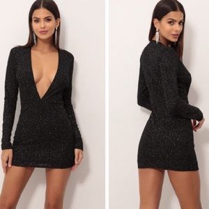 Black Crystal Plunge Dress